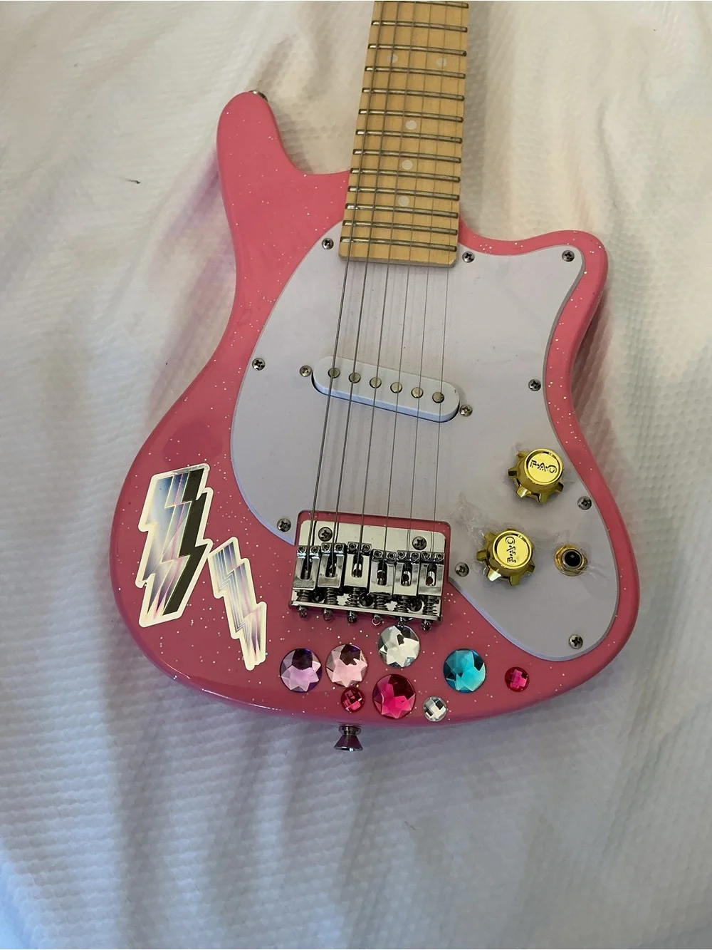 FAO Schwarz Pink Sparkle Kids Electric Guitar with Gem Accents